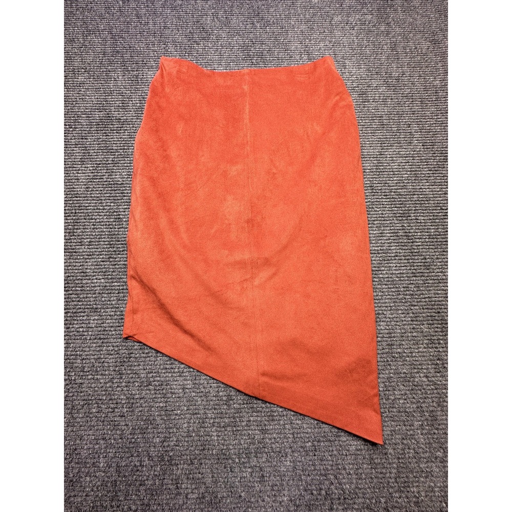 Bisou Bisou Skirt Womens 8 Orange Faux Suede Studded Asymmetrical Hem Lined Zip - Picture 7 of 8